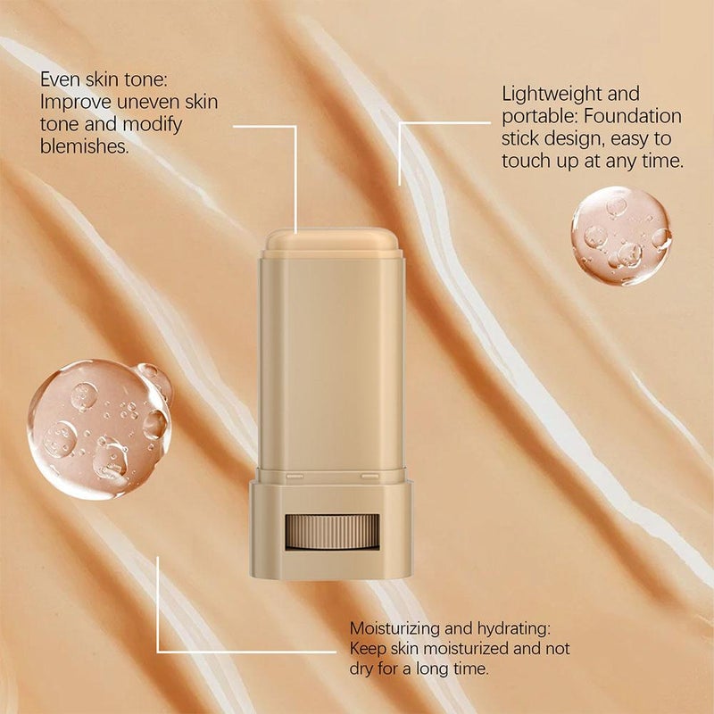 Foundation Stick, Hydrating Skin Tint with Hyaluronic Acid & Vitamin E Serum Boosted Beauty Balm, Solid Tinted Moisturizing Serum Contour Stick Foundation Face Stick for Women, Brightens - Image 3